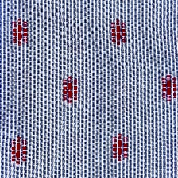 Kenar Cotton Popover Blouse Bell Sleeves Blue White Stripes Lightweight Large - Picture 8 of 10